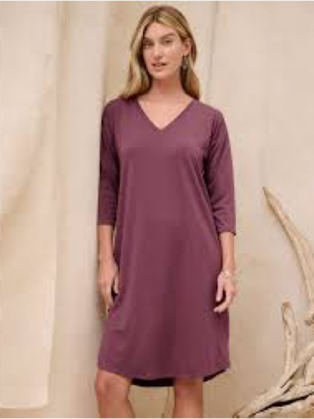 NWT Eileen Fisher Stretch Jersey V-Neck Dress Fig Size 20 1X